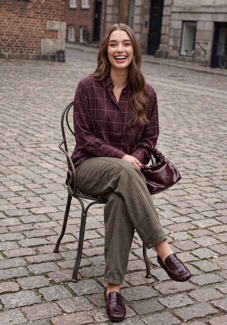 Bordeaux REFINED DEPARTMENT Blouses LADIES WOVEN BLOUSE CHECK SHOULDER PADS NARO - large