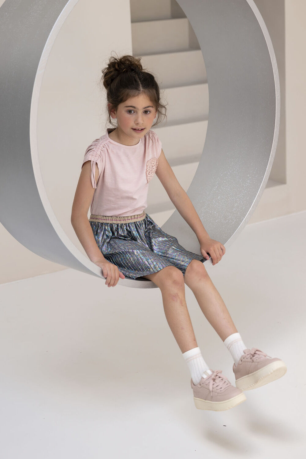 Zilveren LIKE FLO Minirok METALLIC PLISSE SKIRT - large