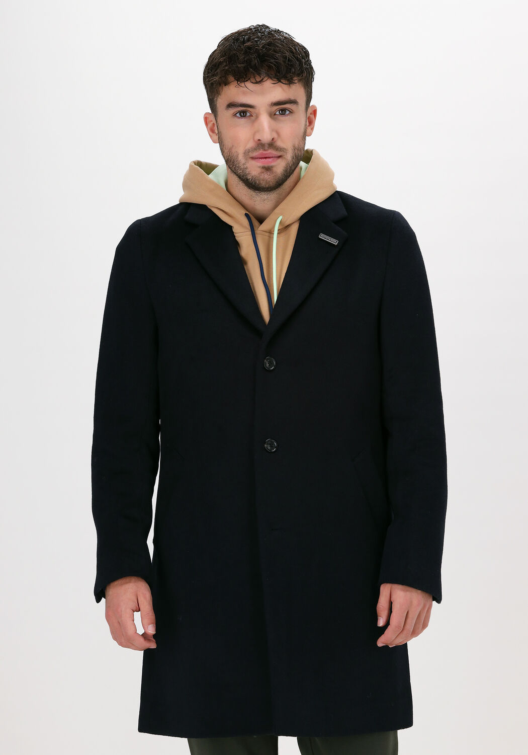 Donkerblauwe SCOTCH SODA Mantel 163276 SINGLE BREASTED WOOL