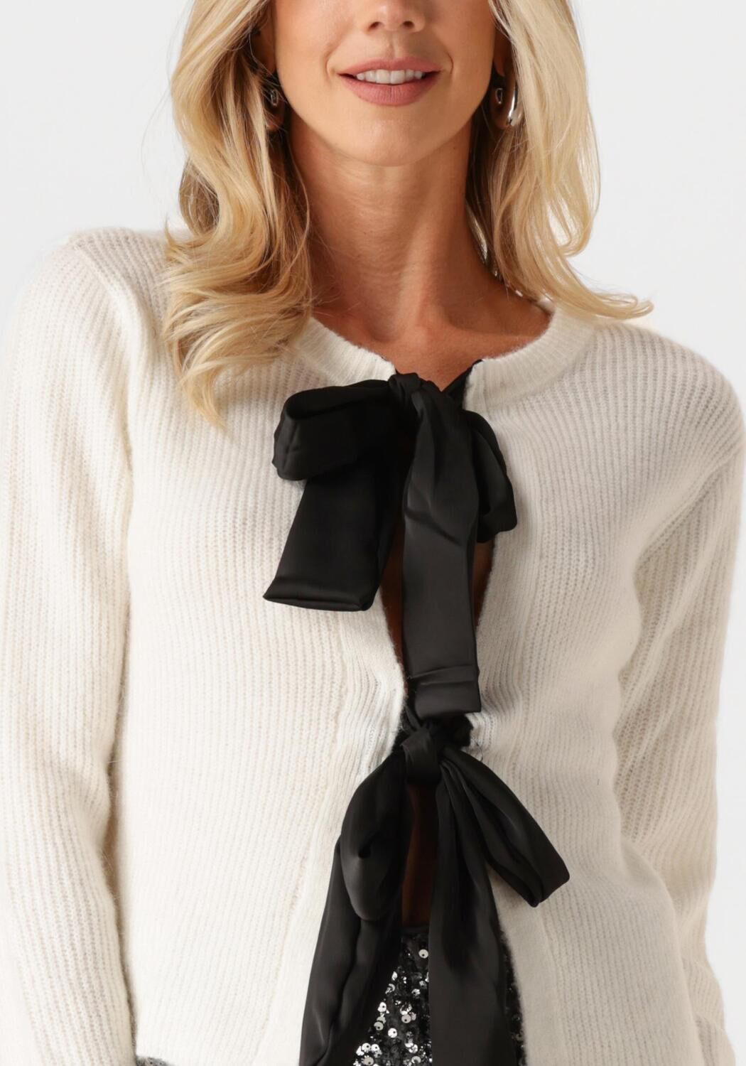OBJECT Dames Truien & Vesten Objparvi Sateen Bow Knit Cardigan Wit