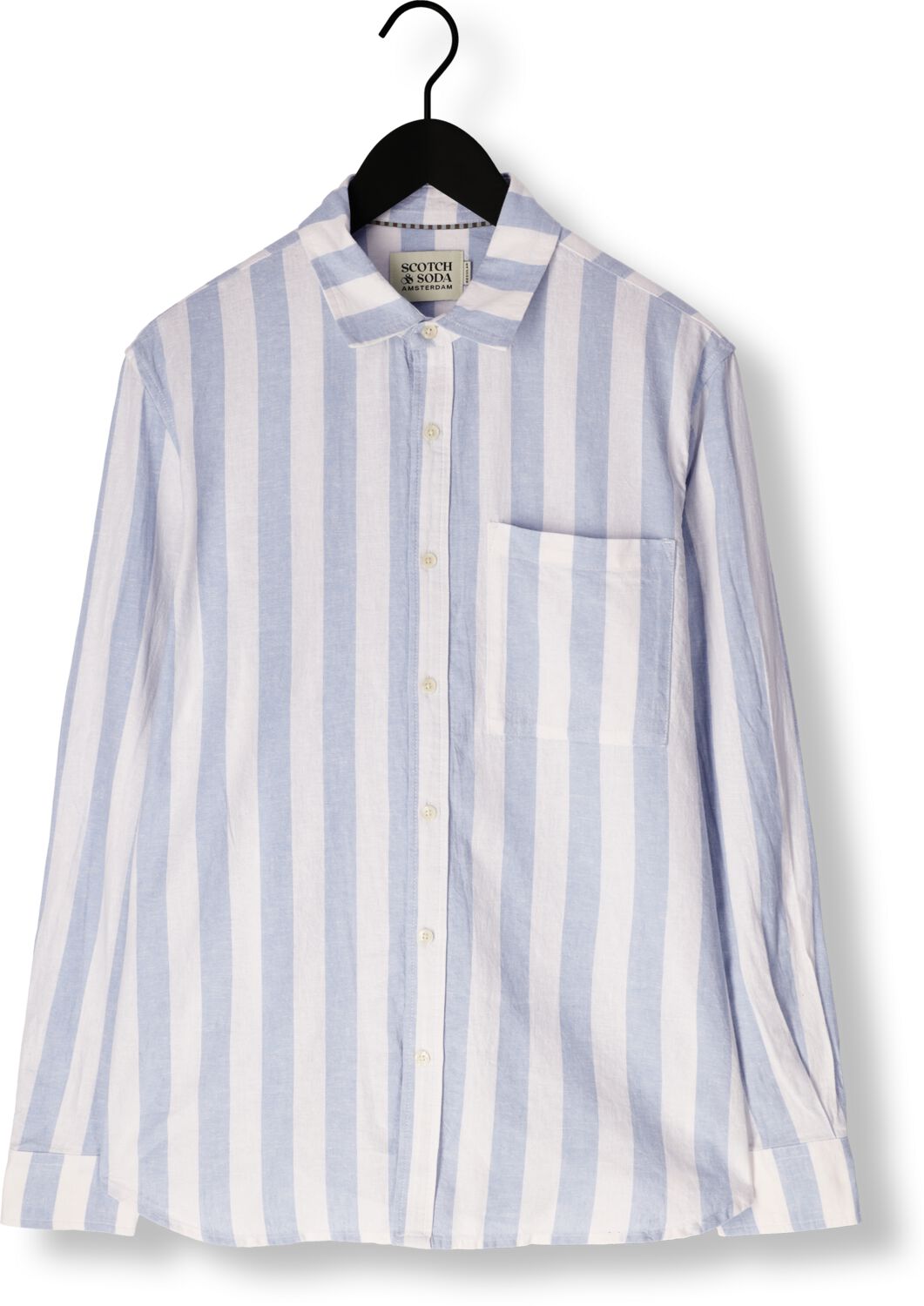 SCOTCH & SODA Heren Overhemden Yarn-dyed Linen Blend Striped Regular Fit Shirt Lichtblauw