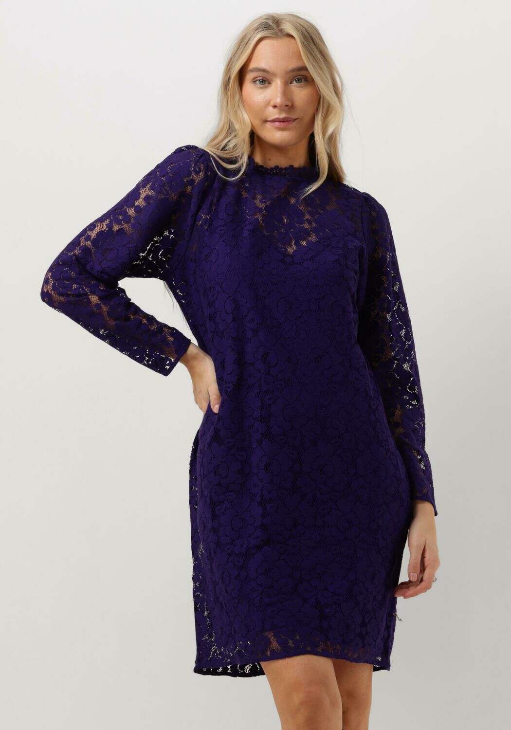 JANSEN AMSTERDAM Dames Jurken Lc587 Dress Lace Long Sleeves Paars