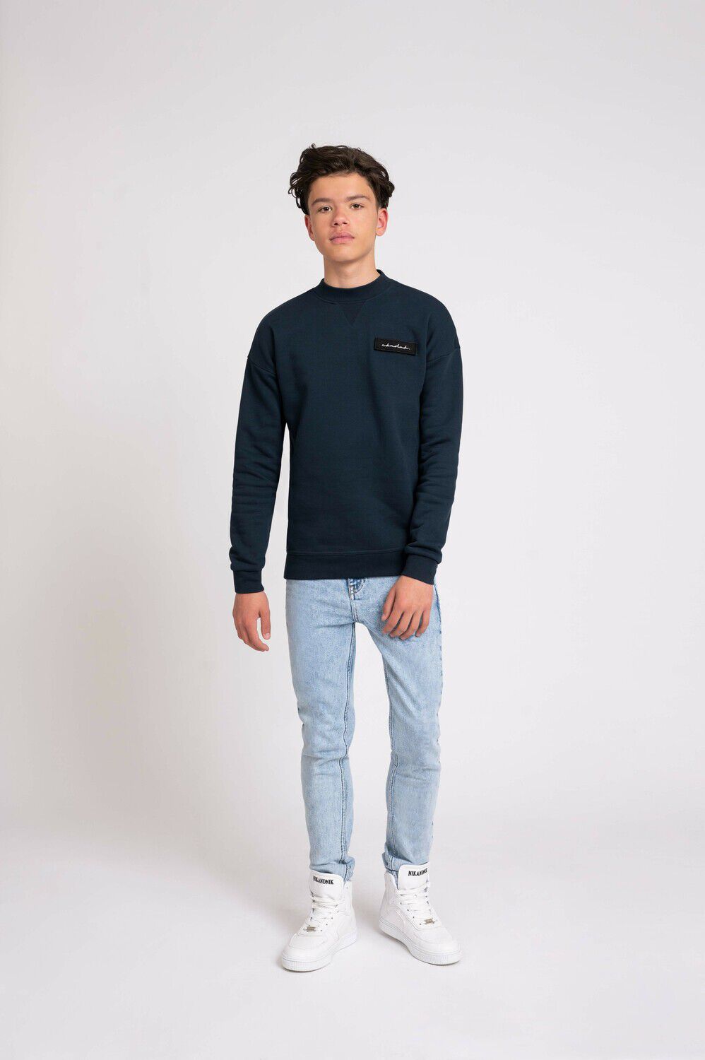 Donkerblauwe NIK & NIK Trui RIB PANEL SWEATSHIRT - large