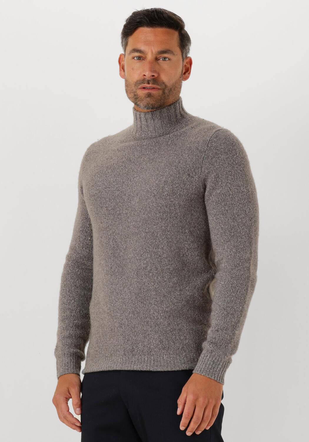 Profuomo Heren Truien & Vesten Pullover Mock Neck Boiled Wool - Bruin