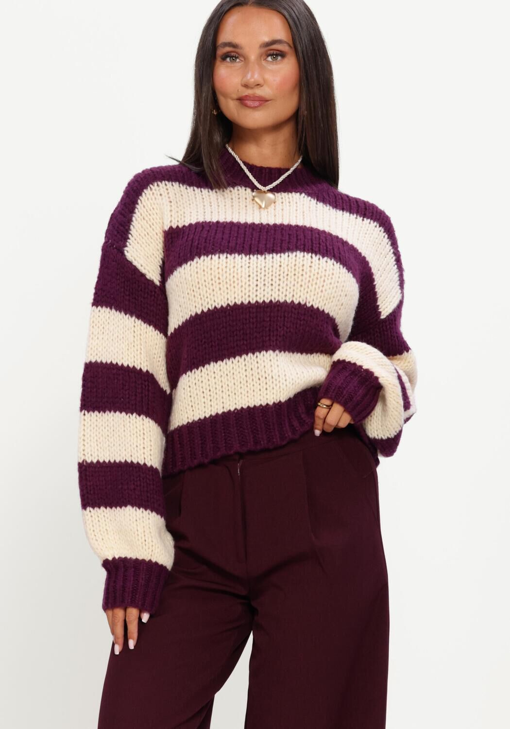 Paarse YDENCE Trui KNITTED SWEATER BRIANNA - large