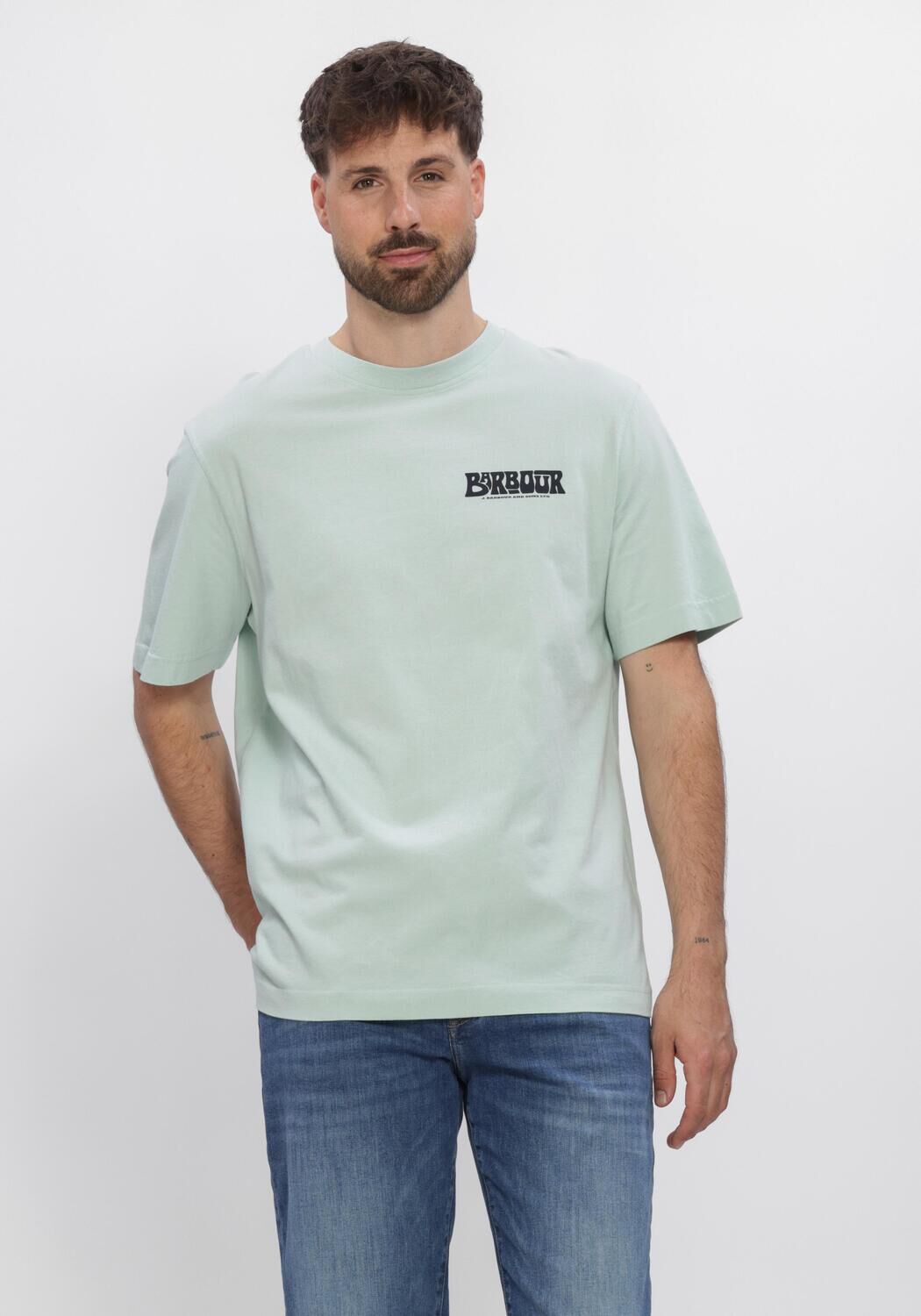 Lichtblauwe BARBOUR T-shirt FROME RELAXED GRAPHIC - large