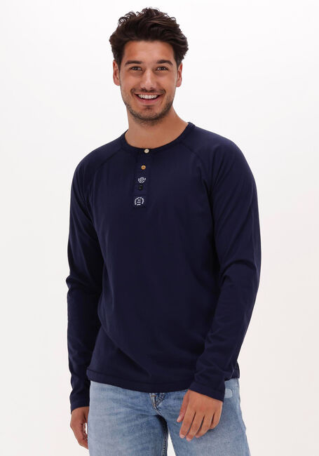 Blauwe SCOTCH & SODA  GARMENT-DYED LONG-SLEEVED GRANDAD T-SHIRT - large