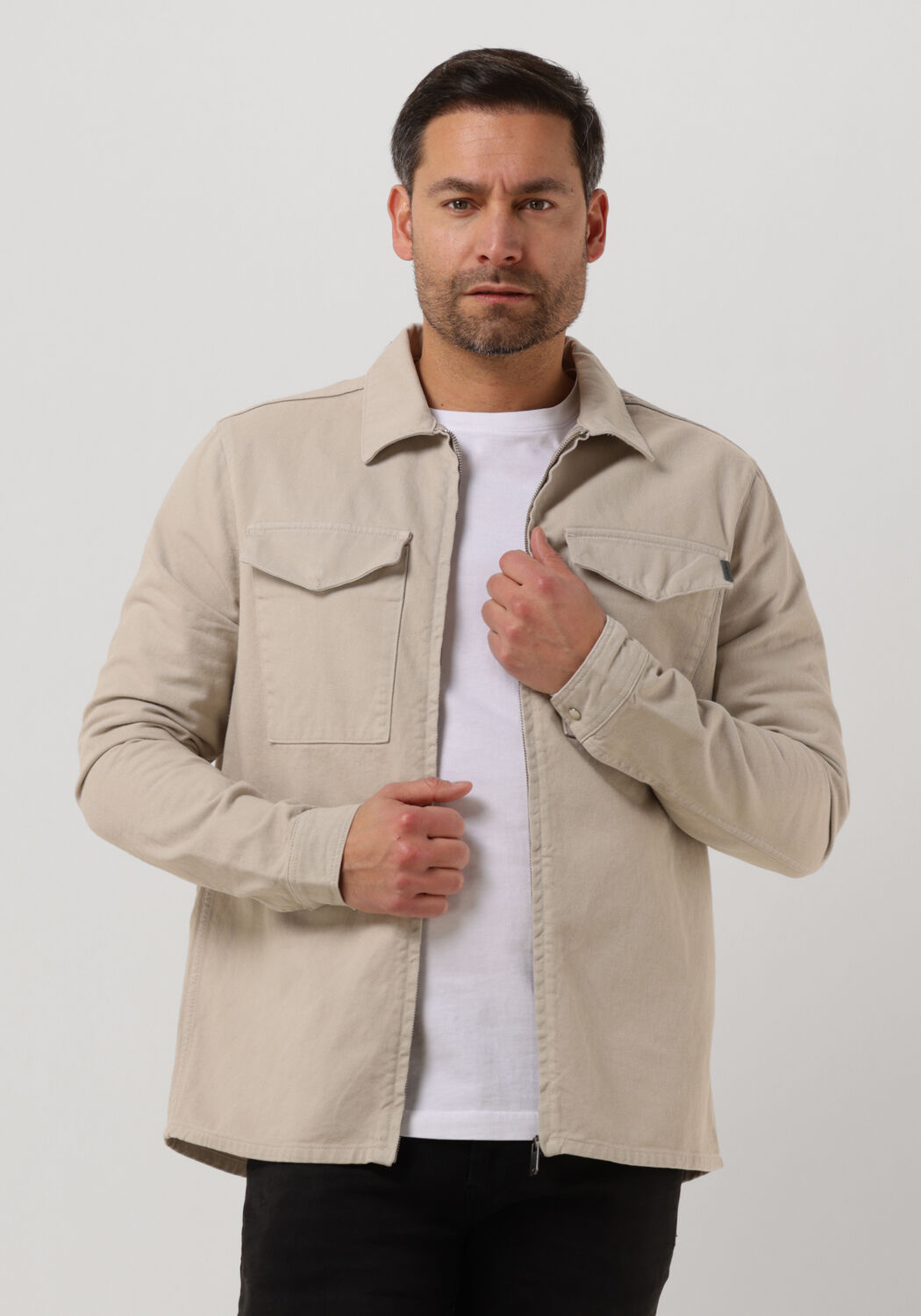 zand purewhite overshirt twill overshirt with zipper and pockets on chest