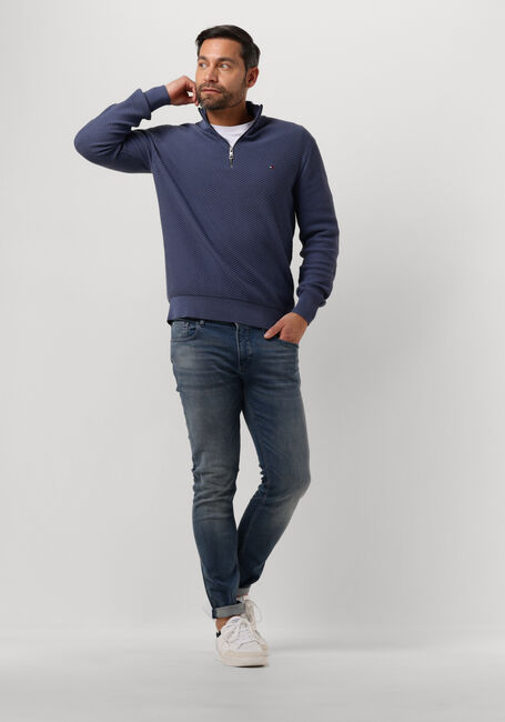 Blauwe TOMMY HILFIGER Trui OVAL STRUCTURE ZIP MOCK - large
