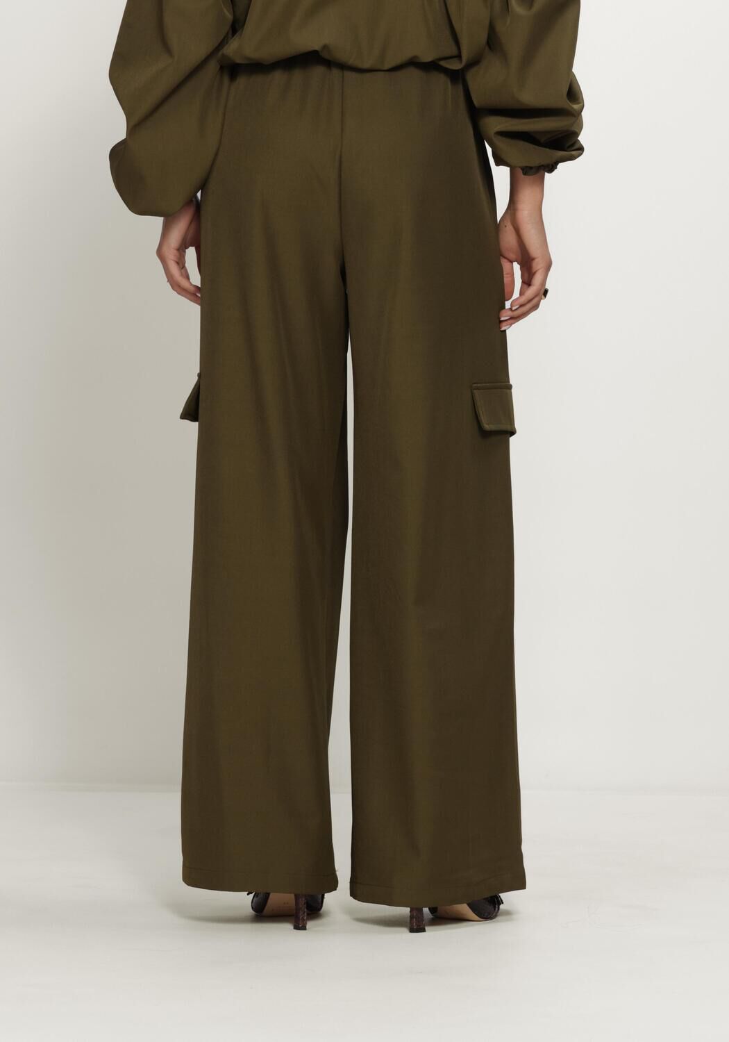Khaki REFINED DEPARTMENT Wijde broek LADIES WOVEN WIDE LEG CARGO PANTS MILA - large