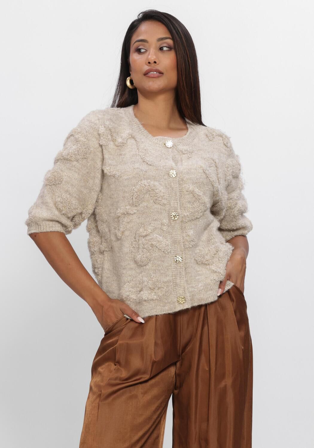Beige NUKUS Vest MAGGY CARDIGAN SS - large