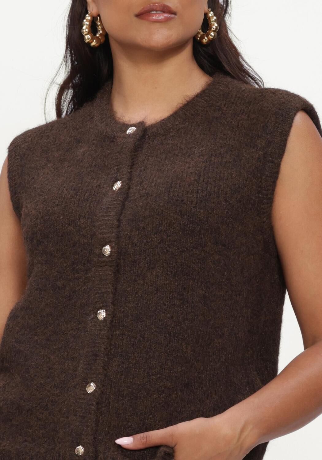 Bruine OBJECT Trui OBJSAGGIA RE KNIT VEST CARDIGAN NOOS - large