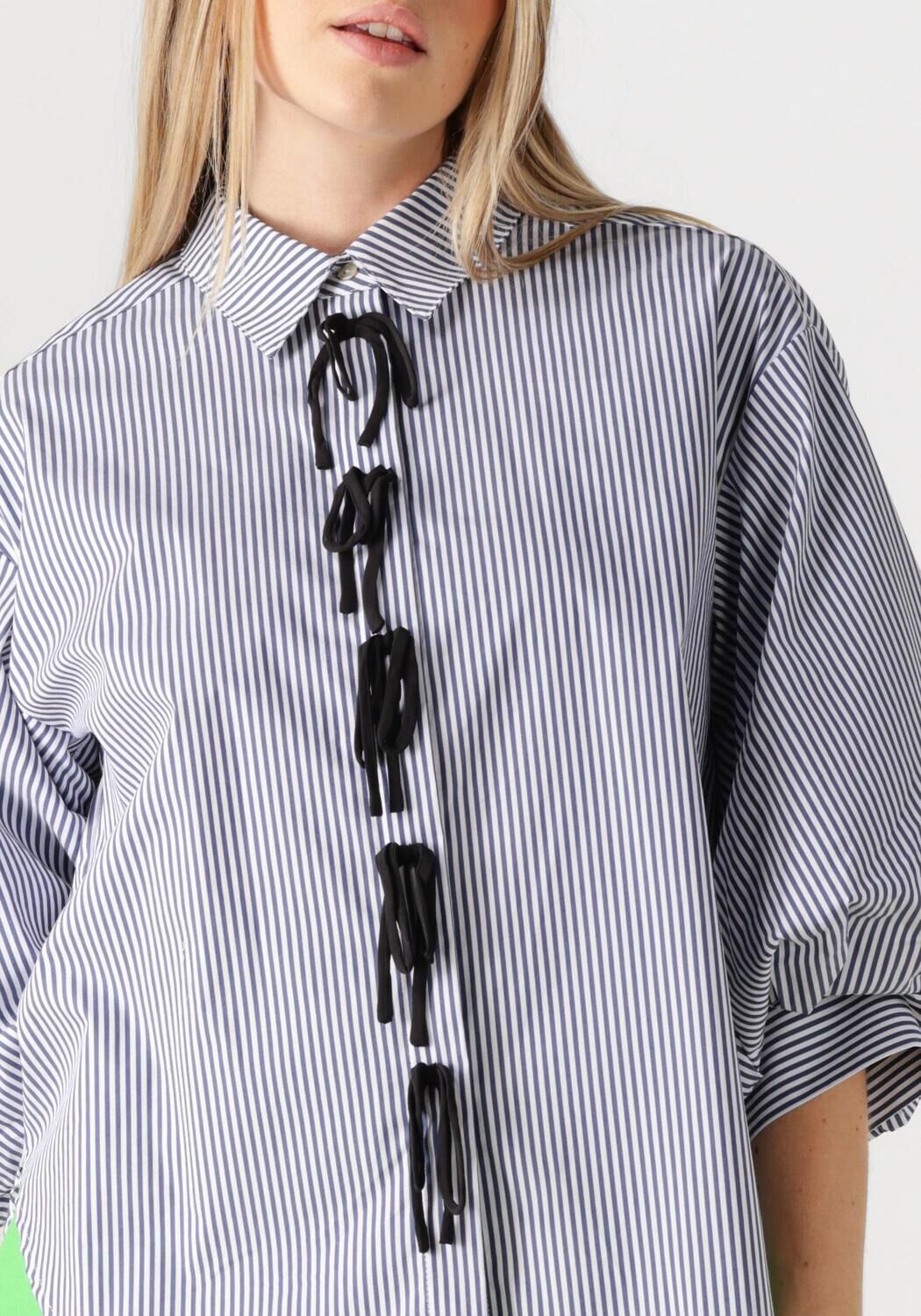 JANSEN AMSTERDAM Dames Blouses Lois Blouse Csb 798 Bowstraps 3 4 Sleeve Wide Fit Blauw