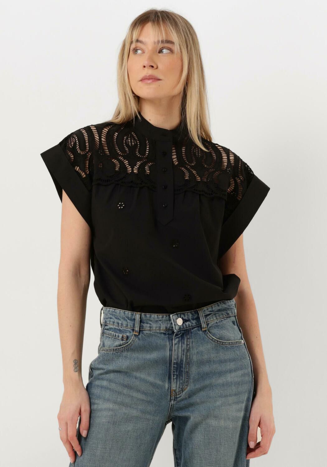 Suncoo Broderie blouse Lina zwart