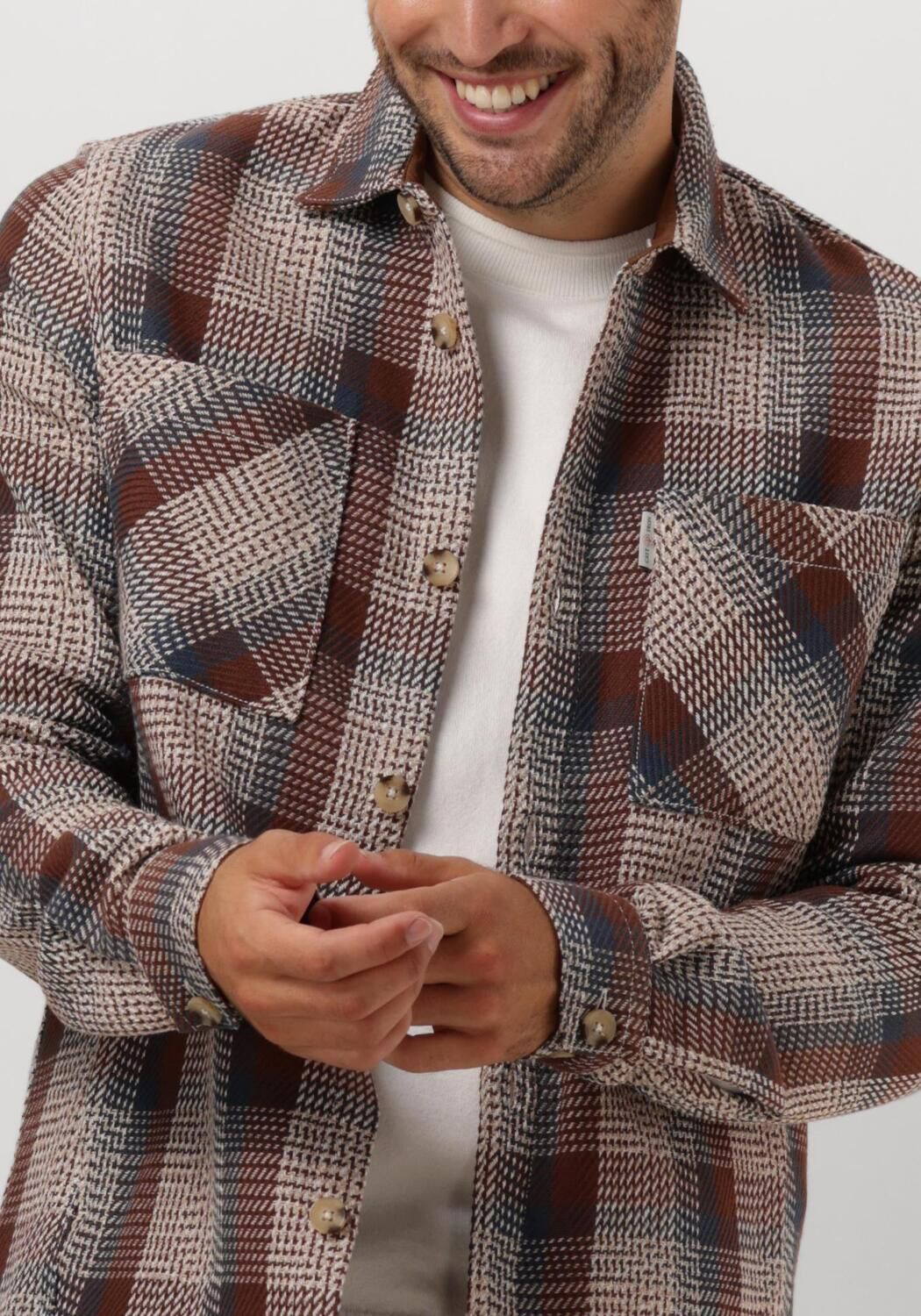 CAST IRON Heren Overshirts Long Sleeve Shirt Heavy Check Bruin