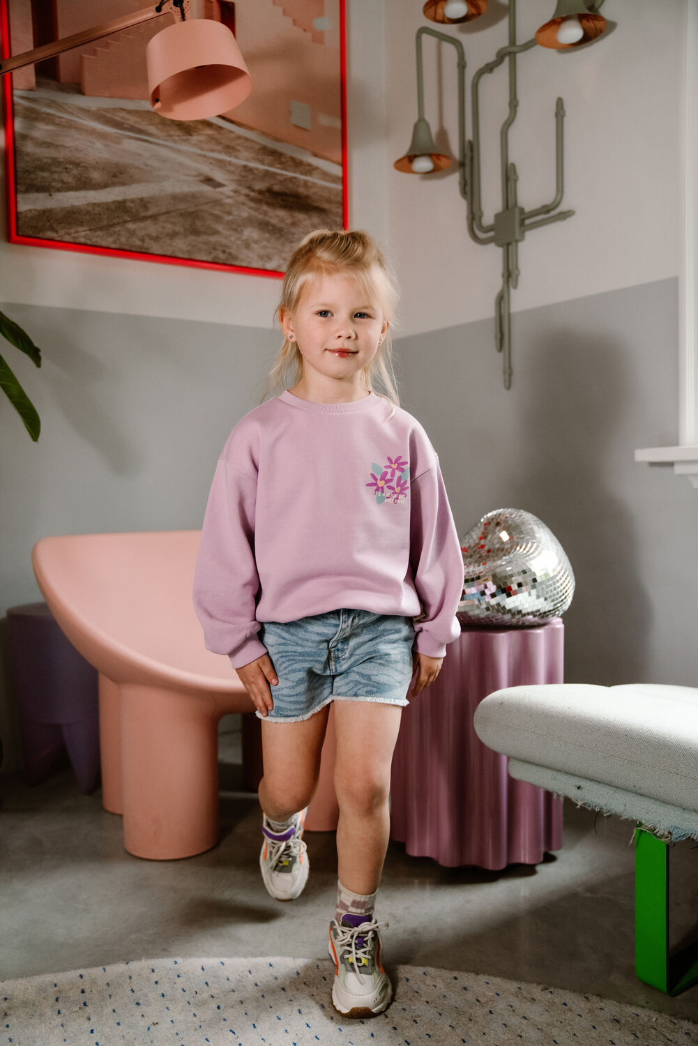 DAILY7 Meisjes Jeans Denim Short Printed Lichtblauw