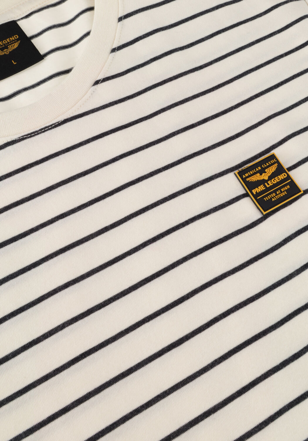 Gebroken wit PME LEGEND T-shirt SHORT SLEEVE R-NECK YD MELANGE STRIPED JERSEY - large
