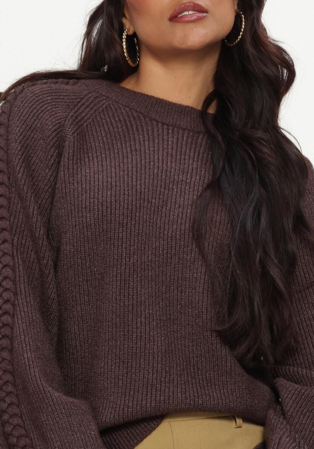 Bruine OBJECT Trui OBJHANNAH L/S RE KNIT PULLOVER NOOS - large