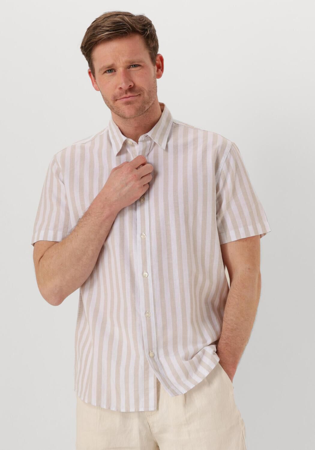 SELECTED HOMME Heren Overhemden Slhreg-sun Shirt Ss Noos Beige