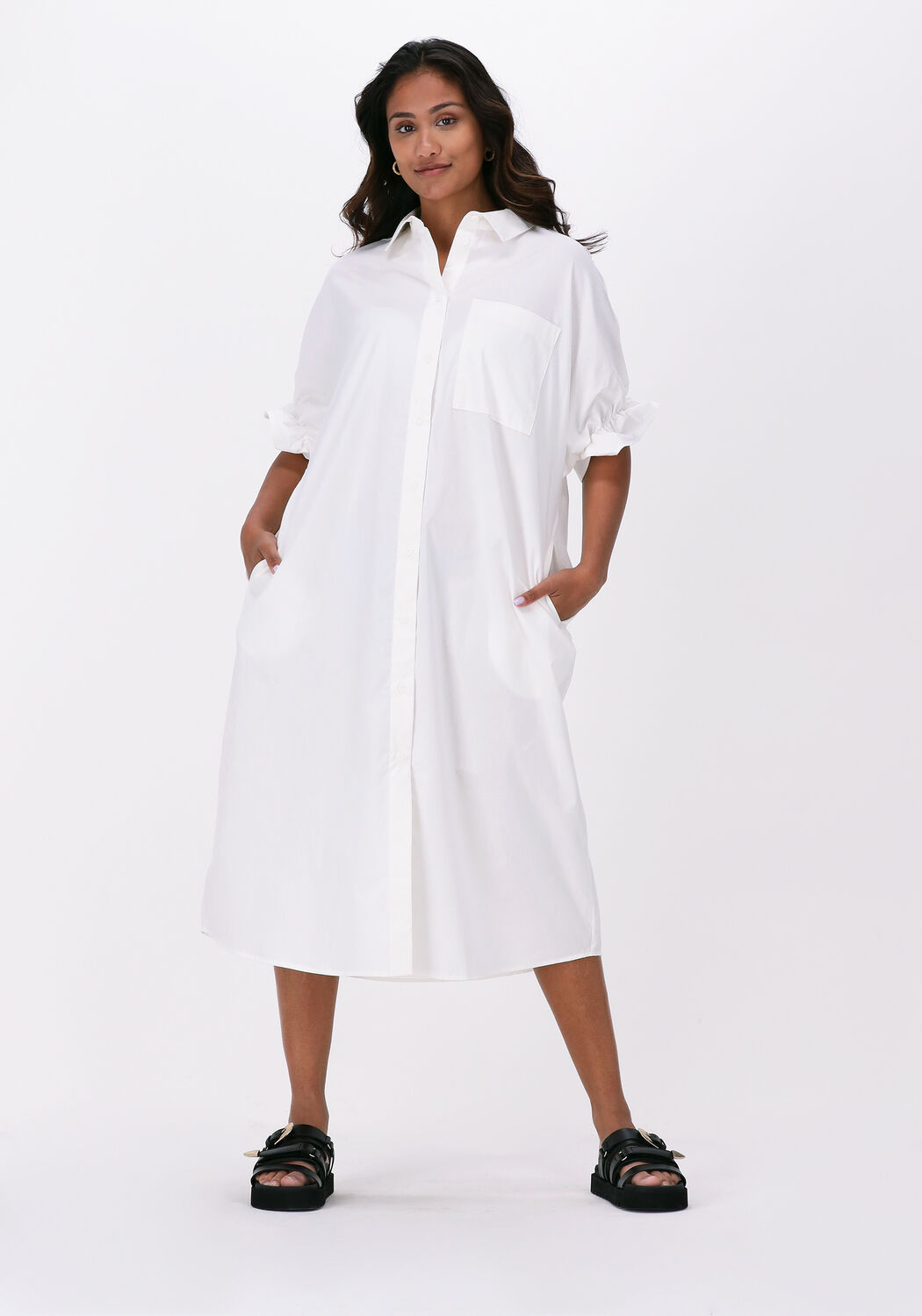 witte object midi jurk dora long shirt dress
