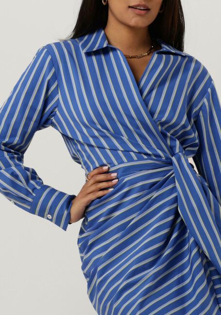 Blauwe TOMMY HILFIGER Mini jurk CO STRIPE SHORT WRAP SHIRT DRESS - large