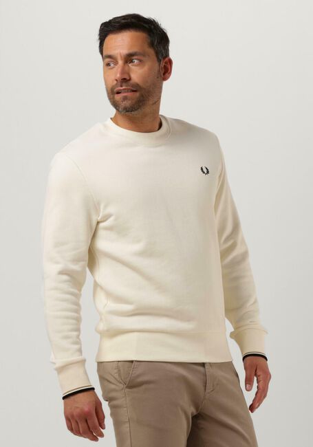 Ecru FRED PERRY Trui CREW NECK SWEATSHIRT - large