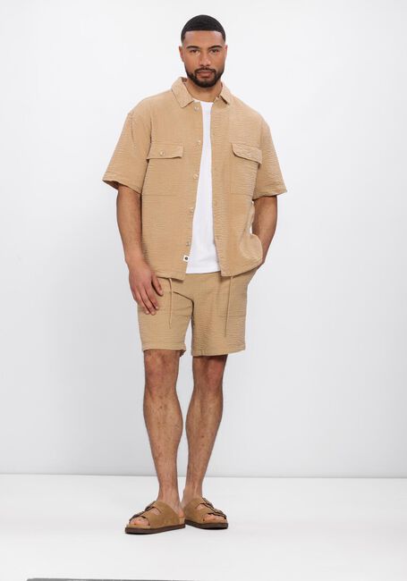 Beige ANERKJENDT Casual overhemd AKOTTO SEERSUCKER SS OVERSHIRT - large