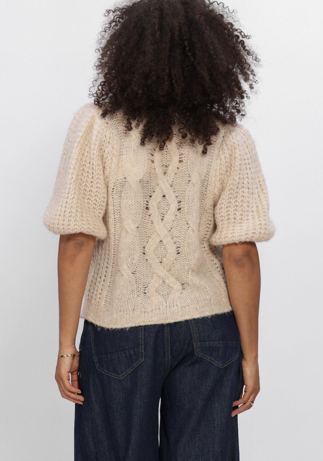 Beige SUMMUM Trui PUFF SLEEVE SWEATER COZY CABLE KNIT - large