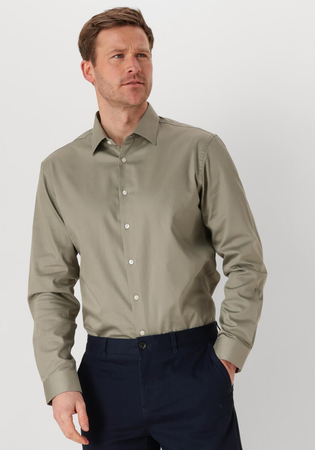 SELECTED HOMME Heren Overhemden Slhslim-performance Shirt Ls Noos Groen