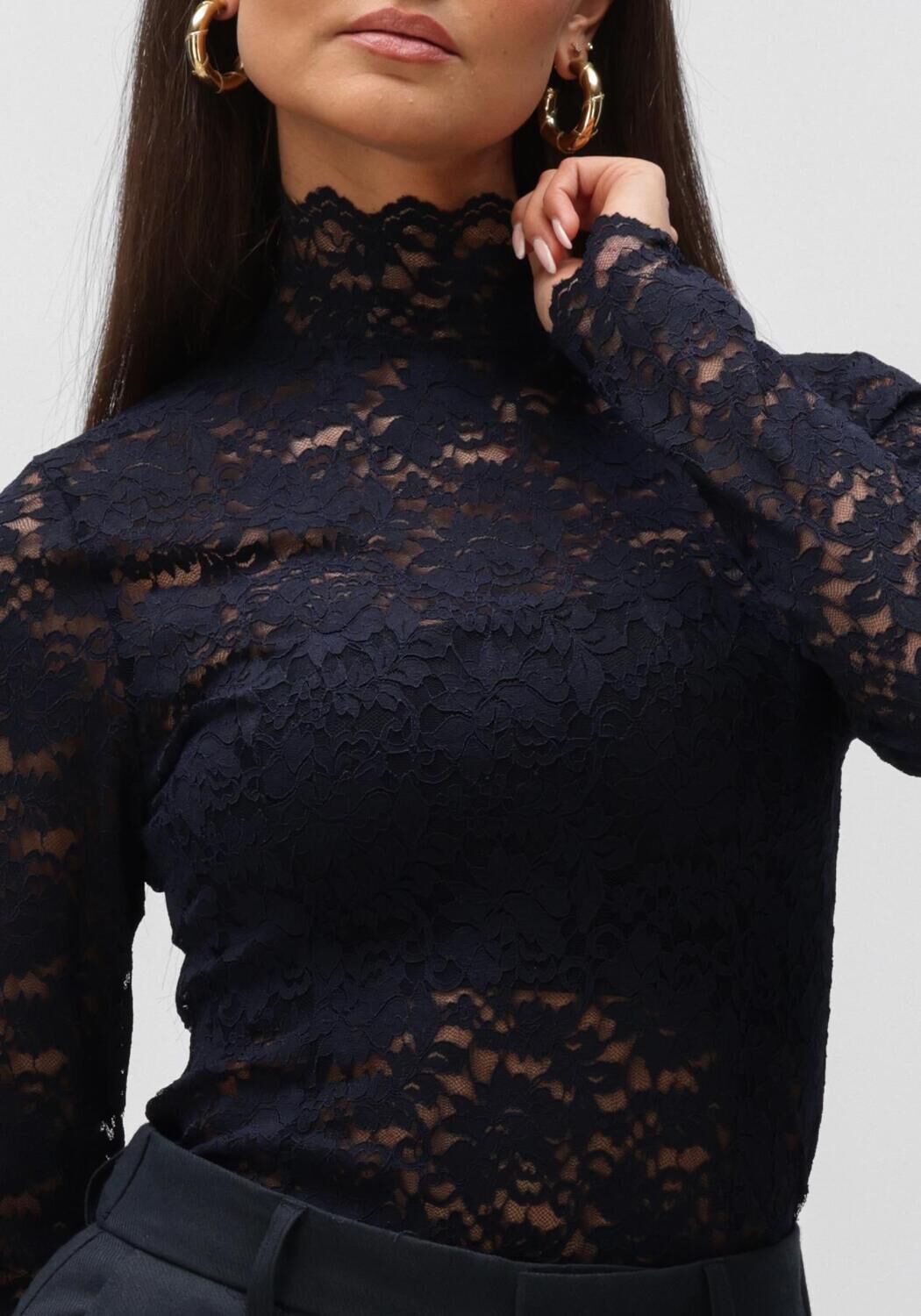 Donkerblauwe NEO NOIR Top LIZA LACEFLOWER BLOUSE - large