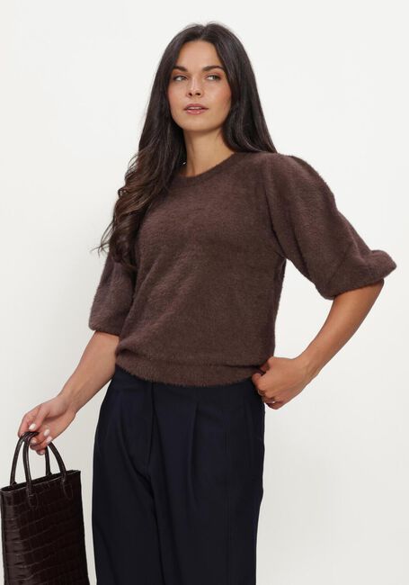 Bruine RUBY TUESDAY Truien/vesten VIVANN SHORT BALLOON SLEEVE FLUFFY KNITTED TOP - large