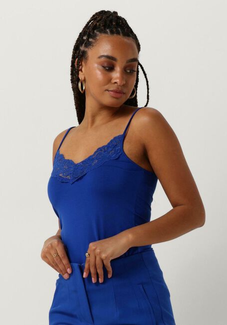 Blauwe JANSEN AMSTERDAM Top TC103 SINGLET WITH LACE AT NECKLINE - large