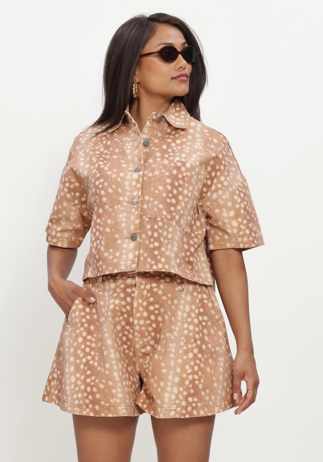 Camel REFINED DEPARTMENT Blouses LADIES WOVEN CROPPED BLOUSE BAMBI PRINT ADELINE - large