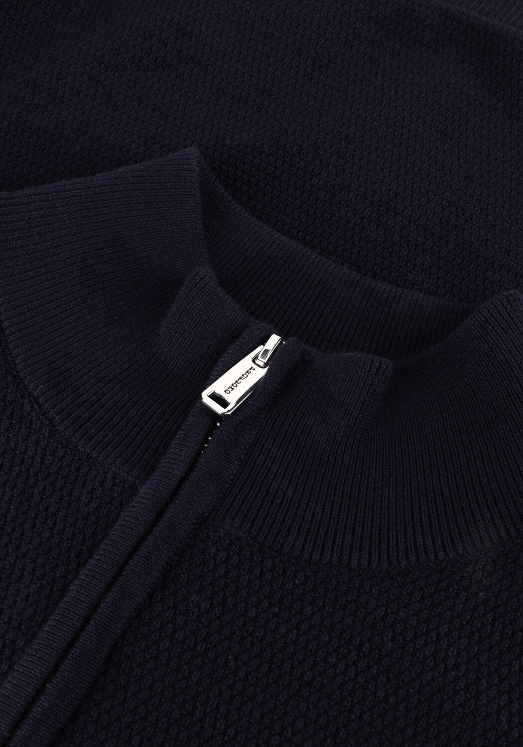 Donkerblauwe PROFUOMO Trui PULLOVER HALF ZIP TWINKLE SLUB - large