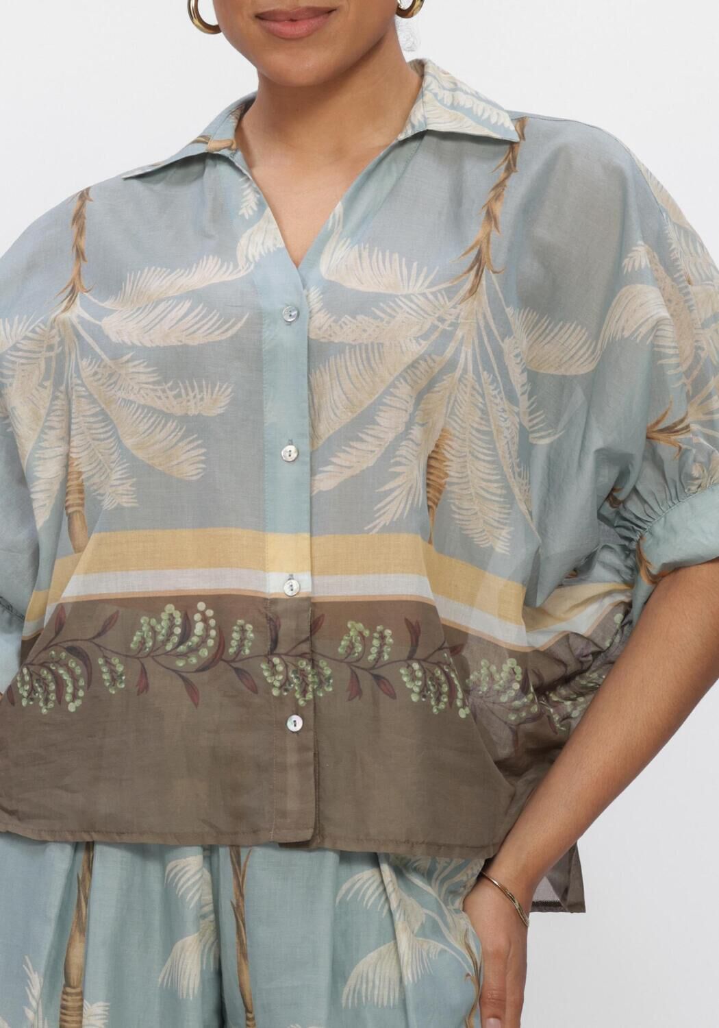 Blauwe SUMMUM Blouses BLOUSE PALMTREE PRINT - large