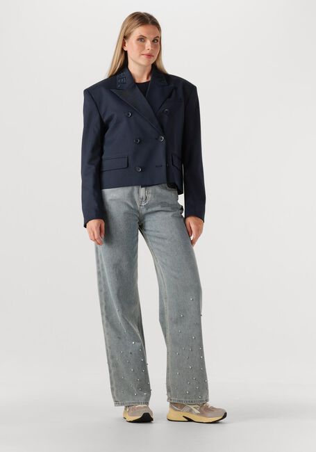 Donkerblauwe ALIX THE LABEL Blazer LADIES WOVEN DOUBLE BREASTED BLAZER - large