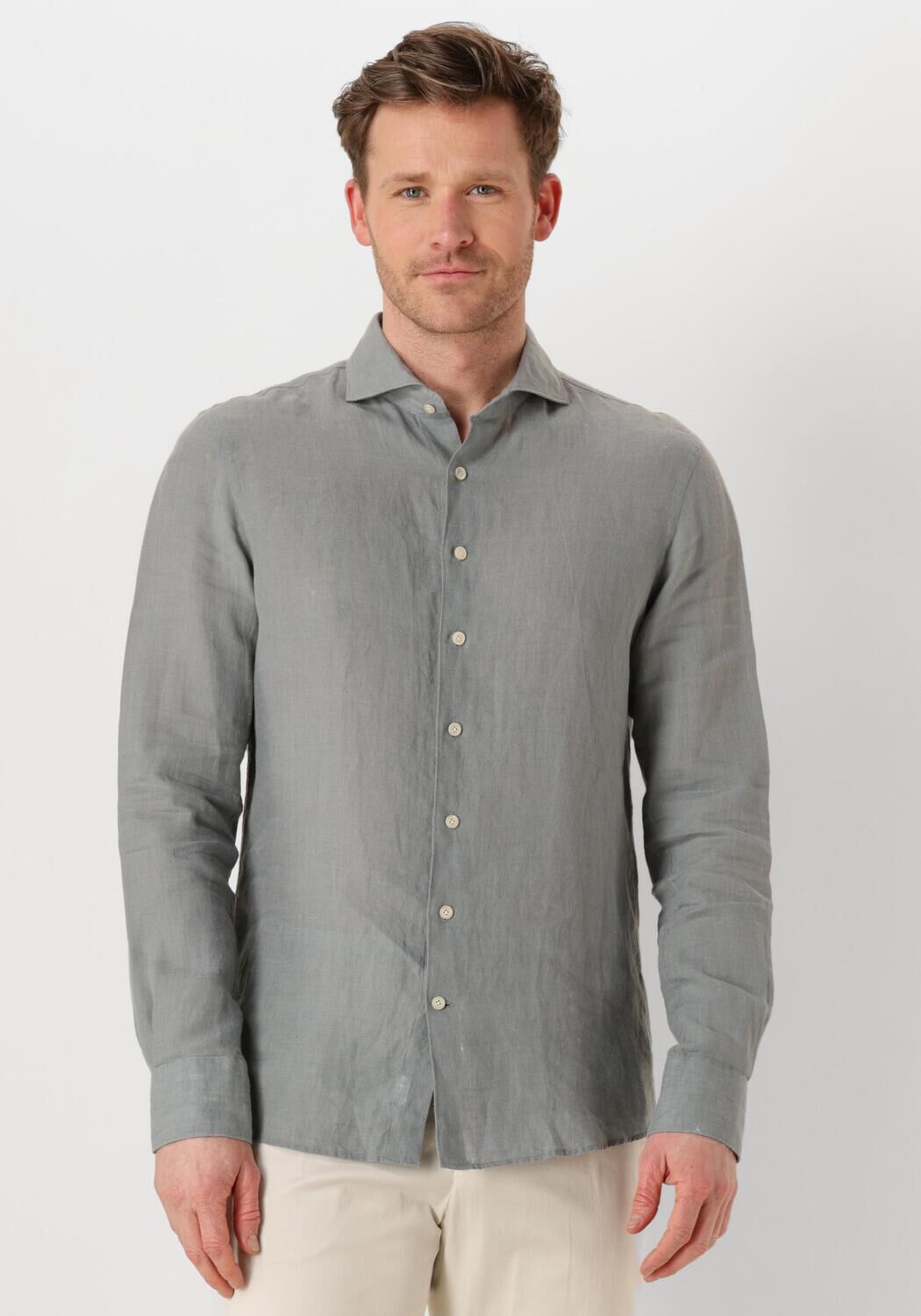 PROFUOMO Heren Overhemden Shirt X-cutaway Linen Groen