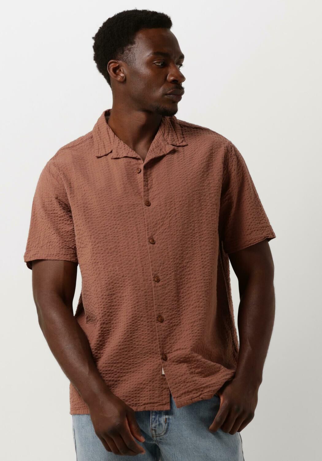 ANERKJENDT Heren Overhemden Akleo S s Seersucker Shirt Cognac