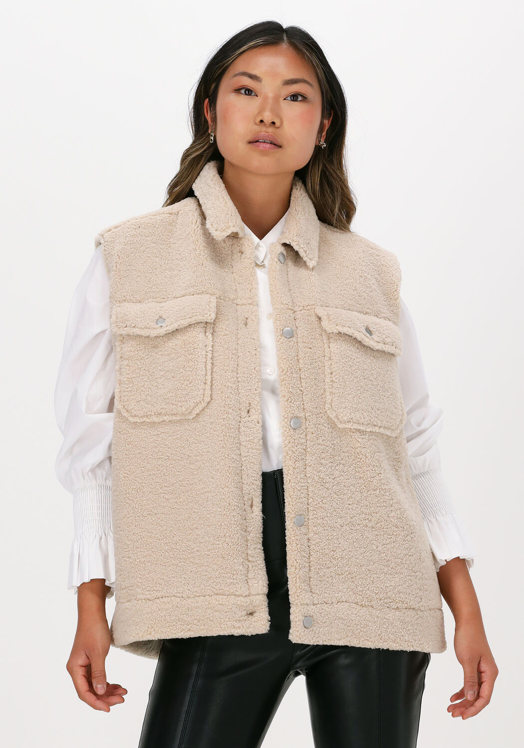 beige selected femme bodywarmer slfjany teddy vest w