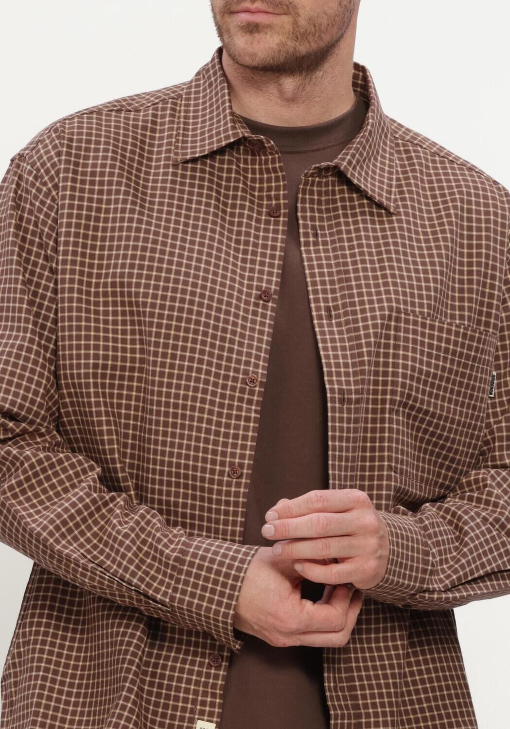 Bruine WOODBIRD Casual overhemd WBBUZO MAN CHECK SHIRT - large