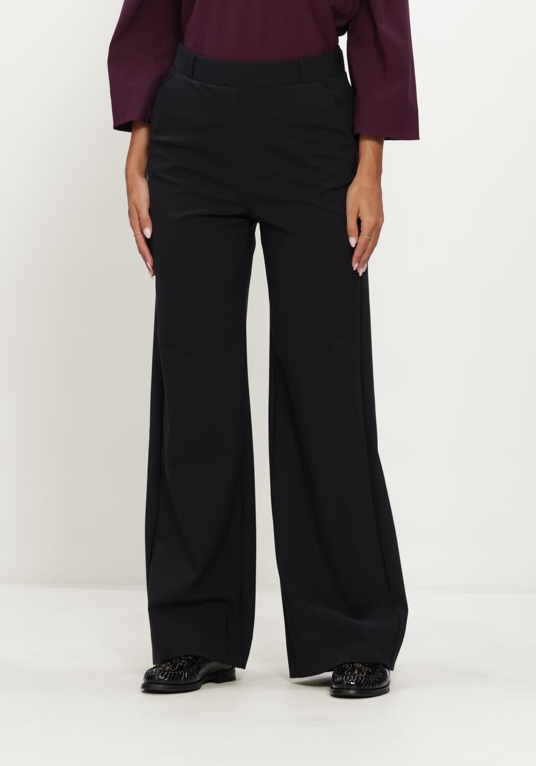 Zwarte STUDIO ANNELOES Wijde broek Lexie winter bonded trousers
