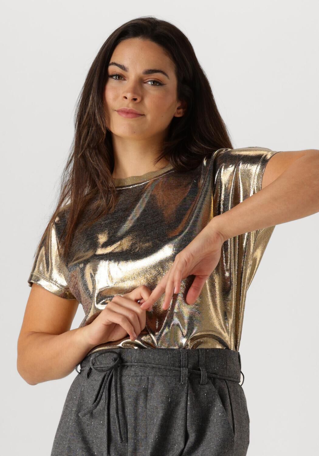 MOS MOSH Dames Tops & T-shirts Nivola O-neck Metallic Tee Goud