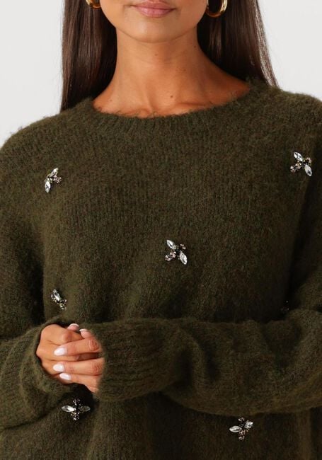Donkergroene SUMMUM Trui EMBELLISHED SWEATER COZY MELANGE KNIT - large