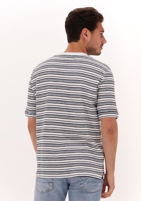 Blauw/wit gestreepte CAST IRON T-shirt SHORT SLEEVE R-NECK RELAXED FIT BOUCLÉ STRIPE - large