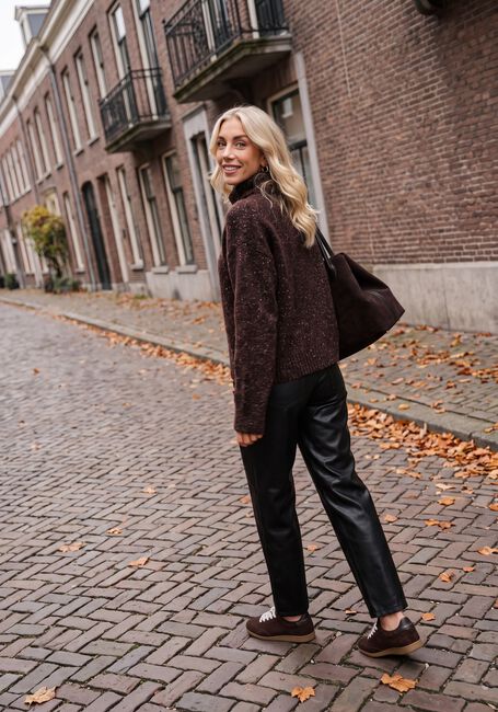 Bruine CAMBIO Broeken ELIN VEGAN NAPPA LEATHERSTRETCH - large