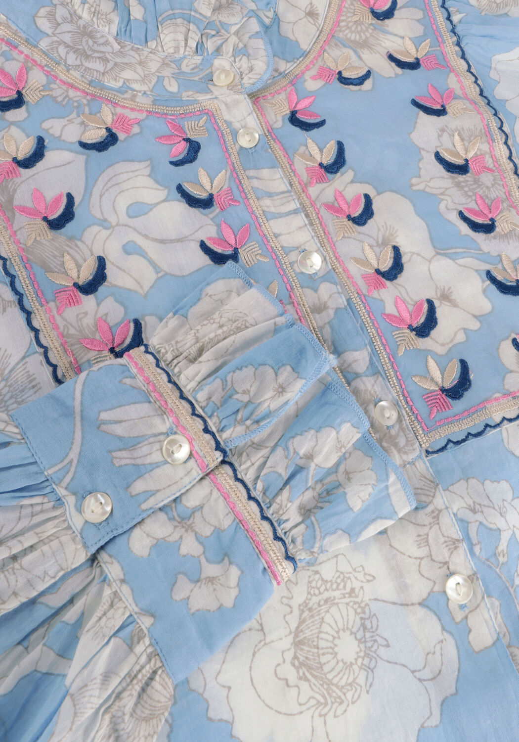 Lichtblauwe ANTIK BATIK Blouses PEONY BLOUSE - large