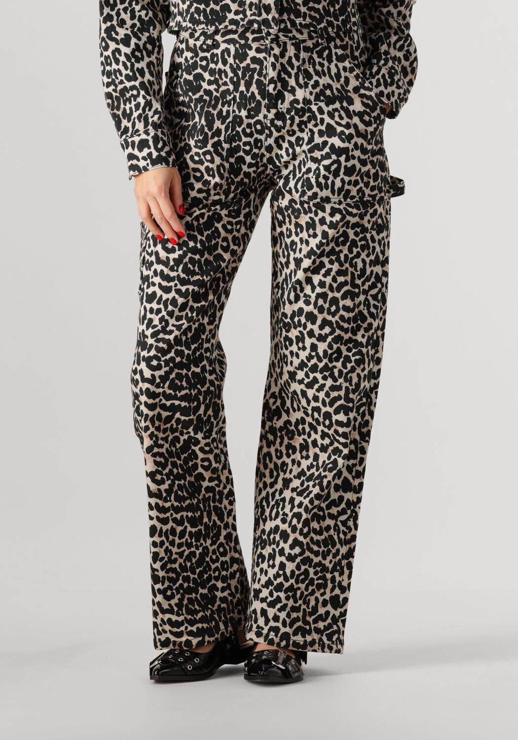 Colourful Rebel high waist straight leg jeans met panterprint zwart beige