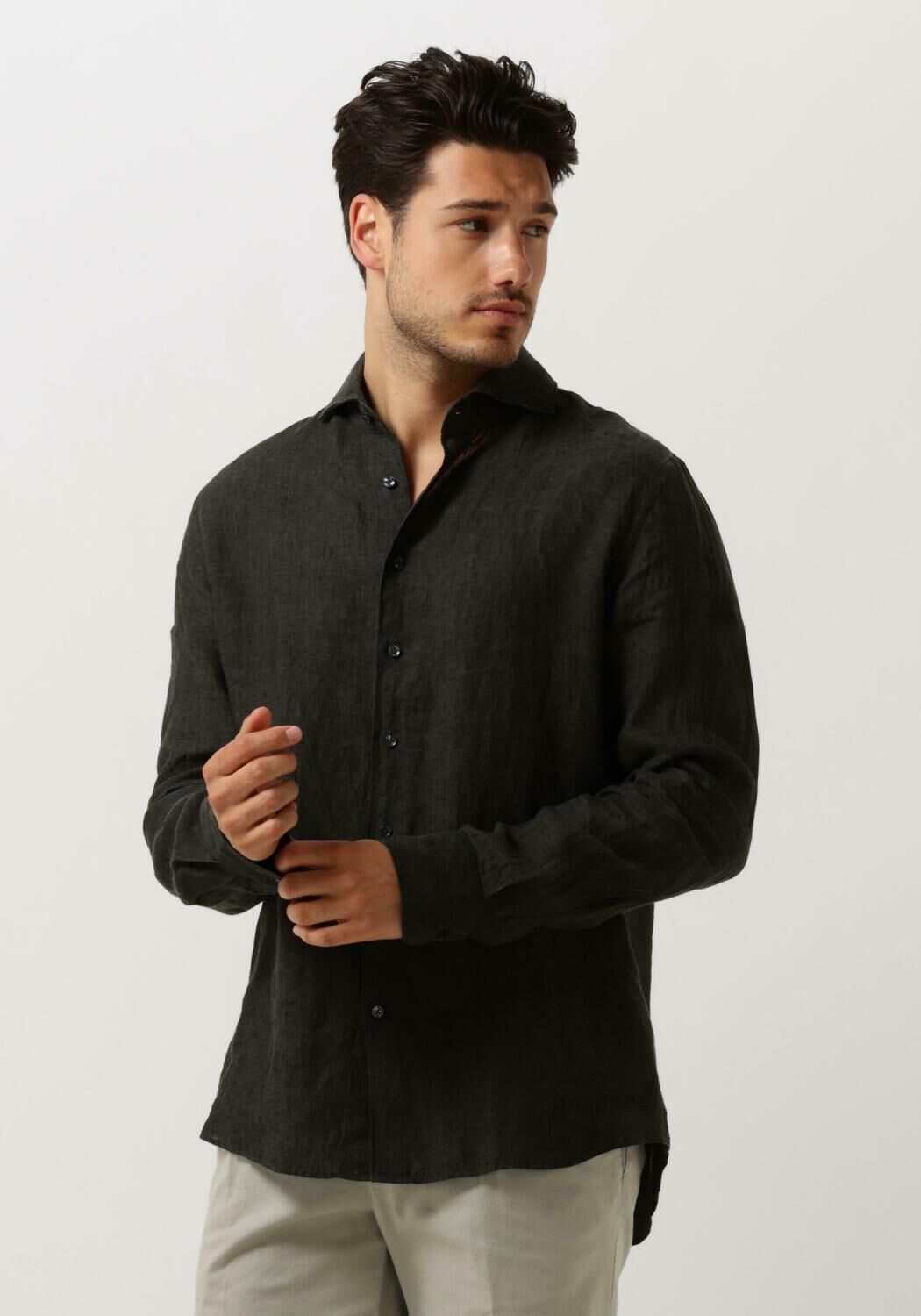 PROFUOMO Heren Overhemden Shirt X-cutaway Sc Linnen Donkergroen