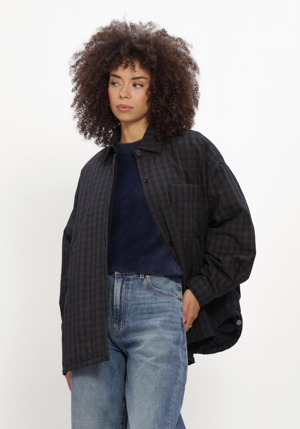 Donkerblauwe CATWALK JUNKIE Blazer LIGHT PADDED CHECK JACKET - large