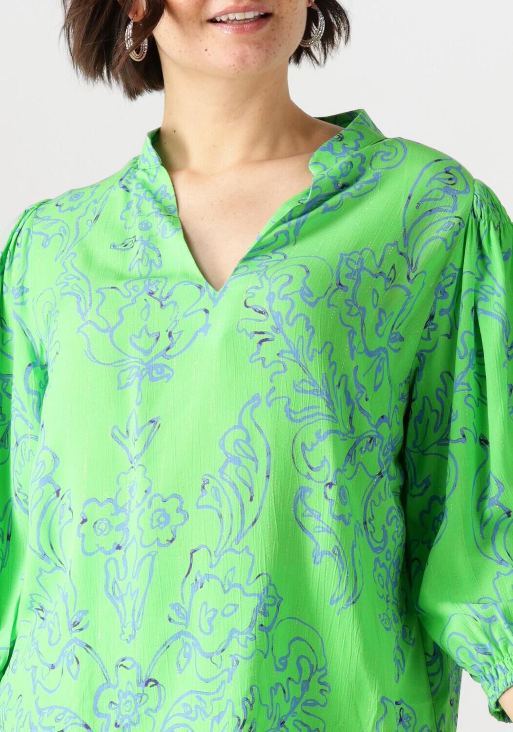 JANSEN AMSTERDAM Dames Blouses Leonie Blouse Wp 199 3 4 Puffed Sleeve Groen